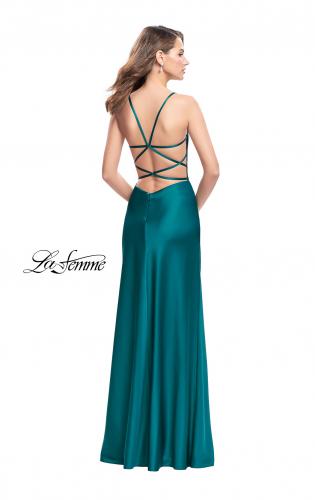 Picture of: Satin Slip Prom Dress with Strappy Back in Forest Green, Style: 25270, Back Picture