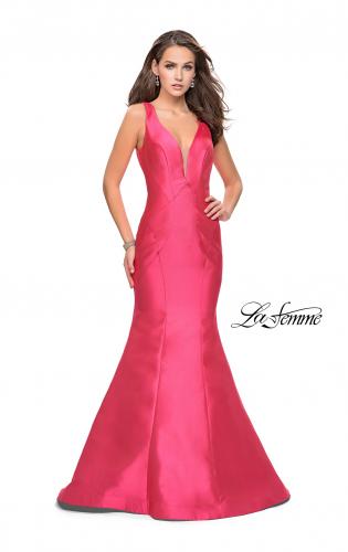 Picture of: Low Scoop Mermaid Prom Dress with Tiered Detail in Fuchsia, Style: 26046, Detail Picture 1