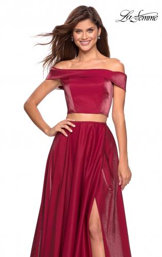Picture of: Two Piece Two- Tone Satin A Line Prom Dress in Garnet, Style: 26919, Detail Picture 2