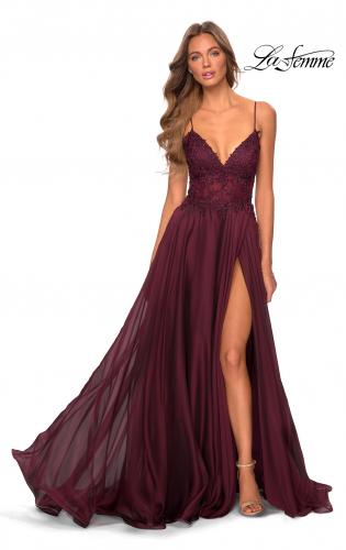 Picture of: A-line Gown with Sheer Floral Embellished Bodice in Garnet, Style: 28543, Detail Picture 4