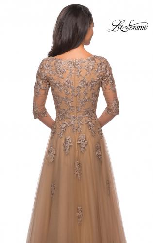 Picture of: A-line Gold Evening Gown with V Neckline in Gold, Detail Picture 2