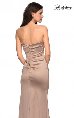 Picture of: Body Forming Strapless Satin Dress with Side Slit in Gold, Style: 27780, Back Picture