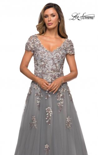 Applique A Line Mother Of The Bride Dress Half Sleeve V Neck Evening Gowns W1808 