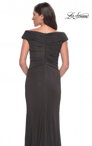 Picture of: Long Luxurious Jersey Off the Shoulder Evening Gown in Emerald, Style: 30040, Detail Picture 10