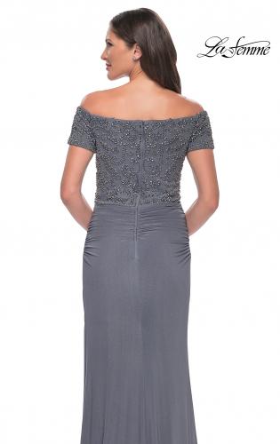 Picture of: Net Jersey Long Gown with Exquisite Beaded Design in Gunmetal, Style: 30057, Detail Picture 10