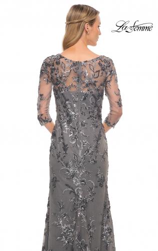 Picture of: Exquisite Lace Beaded Long GOwn with Sheer Sleeves in Silver, Style: 29976, Detail Picture 2