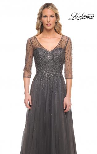 Picture of: Tulle A-line Evening Dress with Beading in Gunmetal, Style: 24894, Detail Picture 4