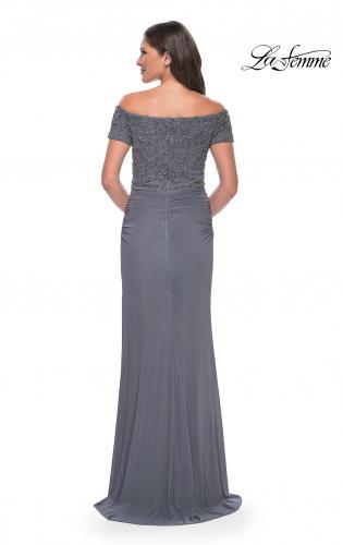 Picture of: Net Jersey Long Gown with Exquisite Beaded Design in Emerald, Style: 30057, Detail Picture 4