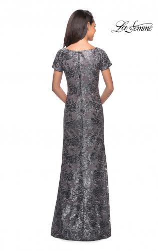 Picture of: Floor Length Short Sleeve Lace Dress in Gunmetal, Style: 27884, Detail Picture 5
