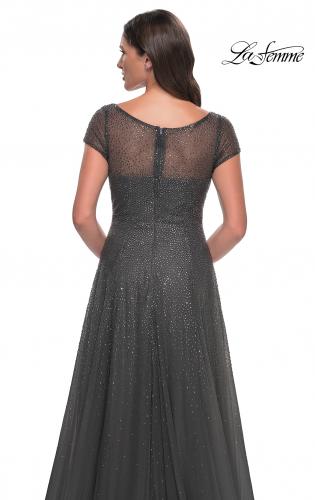 Picture of: Beaded A-Line Dress with Illusion Neckline and Sleeves in Gunmetal, Style: 30852, Detail Picture 6