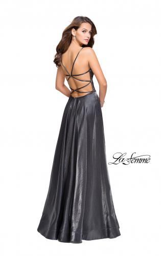 Picture of: Satin A-line Gown with Deep V Sweetheart Neckline in Gunmetal, Style: 25670, Detail Picture 5