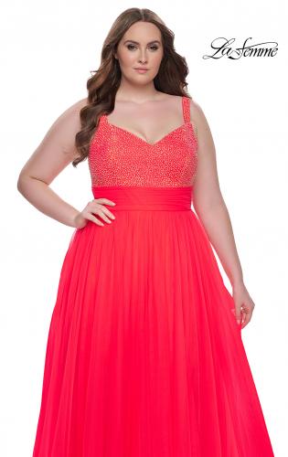 Picture of: A-Line Plus Size Prom Dress with Rhinestone Bodice in Hot Coral, Style: 31251, Detail Picture 10