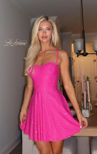 Picture of: Sparkle Lace-Up Fit-and-Flare Mini Dress in Hot Fuchsia, Style 34157, Detail Picture 6