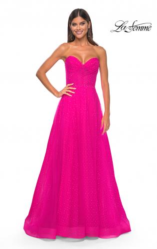 Picture of: Sweetheart Tulle and Rhinestone Prom Dress with Illusion Detail in Hot Fuchsia, Style: 31997, Detail Picture 11
