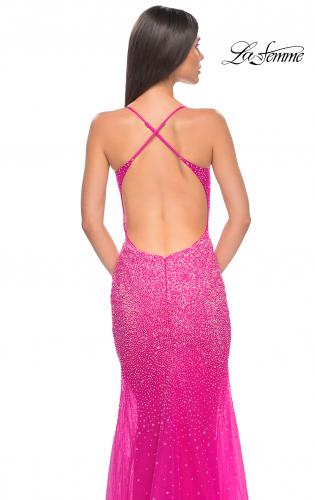Picture of: Stunning Rhinestone Embellished Fitted Tulle Dress in Hot Fuchsia, Style: 32007, Detail Picture 11