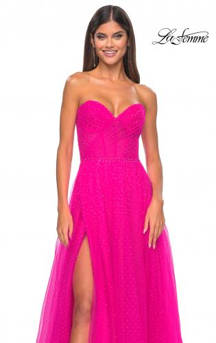 Picture of: Sweetheart Tulle and Rhinestone Prom Dress with Illusion Detail in Hot Fuchsia, Style: 31997, Detail Picture 13