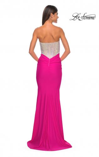 Picture of: Sweetheart Rhinestone Fishnet Bodice Dress with Fitted Skirt in Hot Fuchsia, Style: 32440, Detail Picture 2