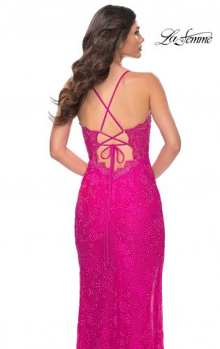 Picture of: Scallop Detail Lace Fitted Prom Dress with Illusion Bodice in Pink, Style: 32441, Detail Picture 4
