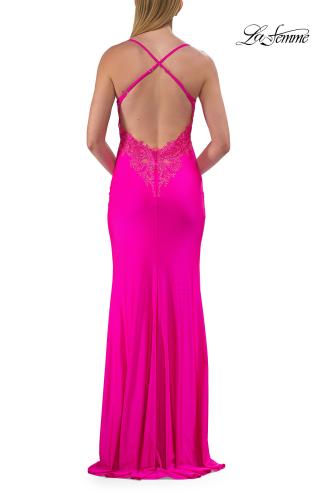Picture of: Jersey Prom Dress with Cowl Neckline and Open Beaded Back in Hot Fuchsia, Style: 33553, Detail Picture 7