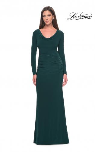 Picture of: Long Jersey Evening Dress with Draped Neckline in Hunter Green, Style: 30813, Main Picture