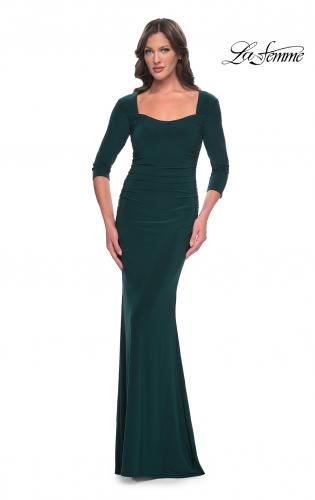 Picture of: Long Jersey Evening Dress with Square Neckline and Sleeves in Hunter Green, Style: 30883, Main Picture