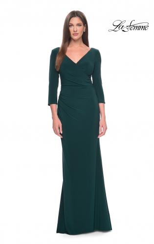 Picture of: Long Evening Dress with Wrap Style Neckline in Hunter Green, Style: 31020, Main Picture