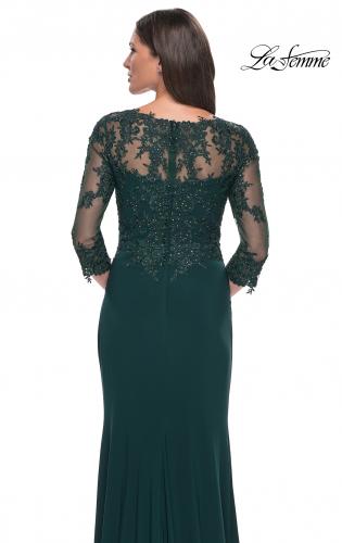 Picture of: Lace and Net Jersey Gown with Illusion Sleeves in Cocoa, Style: 30384, Detail Picture 10