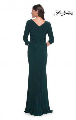 Picture of: Long Jersey Evening Dress with Square Neckline and Sleeves in Hunter Green, Style: 30883, Back Picture