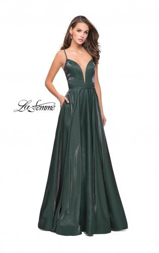 Picture of: Satin A-line Gown with Deep V Sweetheart Neckline in Hunter Green, Style: 25670, Detail Picture 2