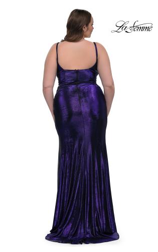 Picture of: Metallic Plus Size Prom Dress with Flattering Ruching in Indigo , Style: 33020, Detail Picture 8