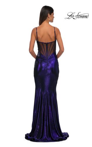 Picture of: Mermaid Metallic Jersey Dress with Draped Neckline in Indigo, Style: 32897, Detail Picture 10