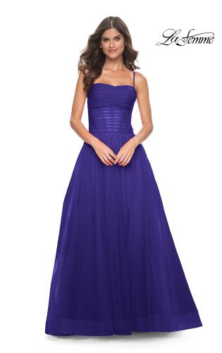 Picture of: A-line Square Neck Tulle Ballgown with Illusion Waist in Indigo, Style: 32017, Detail Picture 13