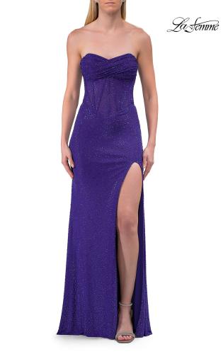 Picture of: Strapless Rhinestone Corset Gown with Sweetheart Neckline and High Slit in Indigo, Style: 33304, Detail Picture 13