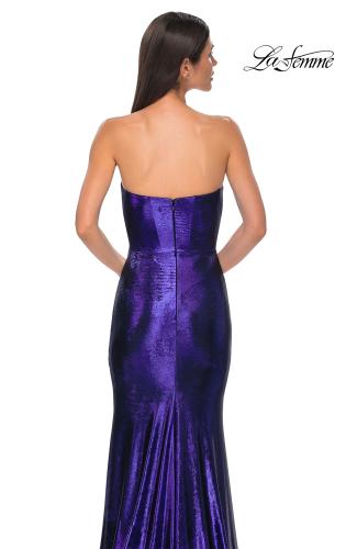 Picture of: Strapless Draped Neckline Prom Dress in Metallic Jersey in Indigo , Style 32828, Detail Picture 19