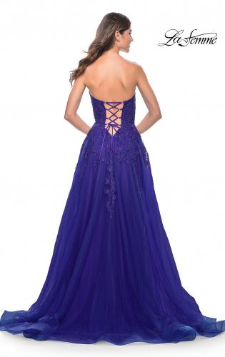 Picture of: Sweetheart Tulle Strapless Gown with Lace Applique in Indigo, Style: 32304, Detail Picture 1