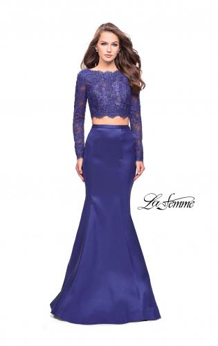 Picture of: Two Piece Mermaid Dress with Lace Top and Rhinestones in Indigo, Style: 25324, Detail Picture 3