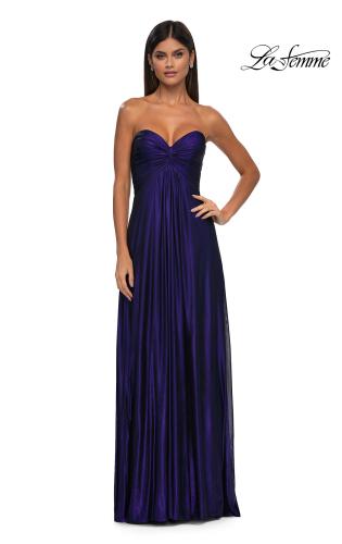 Picture of: Strapless Metallic Prom Dress with Knot Detail in Indigo , Style: 33047, Detail Picture 3