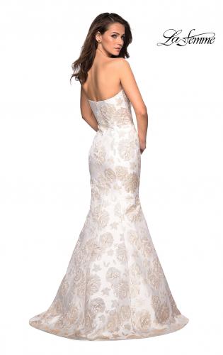 Picture of: Floor Length Mermaid Strapless Floral Prom Dress in Ivory Gold, Style: 27275, Back Picture