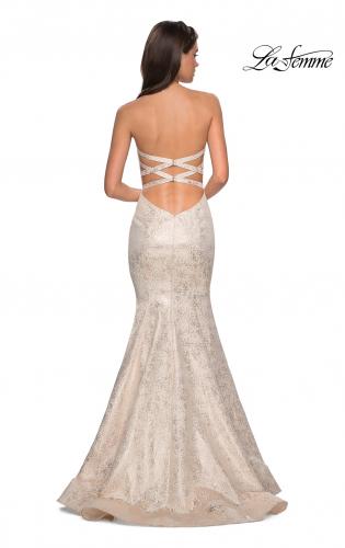 Picture of: Strapless Mermaid Jacquard Prom Dress in Ivory/Gold, Style: 27789, Back Picture