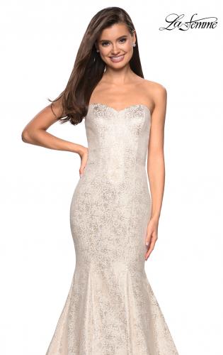 Picture of: Strapless Mermaid Jacquard Prom Dress in Ivory/Gold, Style: 27789, Detail Picture 1