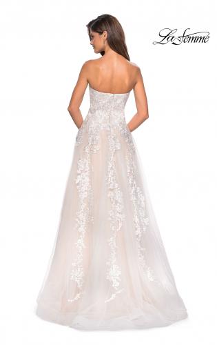 Picture of: Strapless Tulle Prom Dress with Lace Appliques in Ivory Nude, Style: 27269, Back Picture