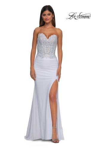 Picture of: Strapless Prom Dress with Unique Rhinestone Design Top in Ivory, Style: 32961, Detail Picture 8