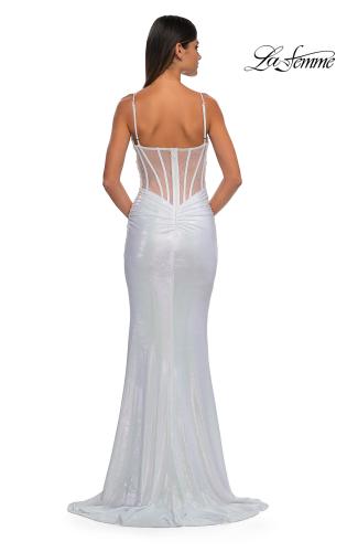 Picture of: Gorgeous Metallic Prom Dress with Ruching and Illusion Back in Ivory, Style: 33034, Detail Picture 8