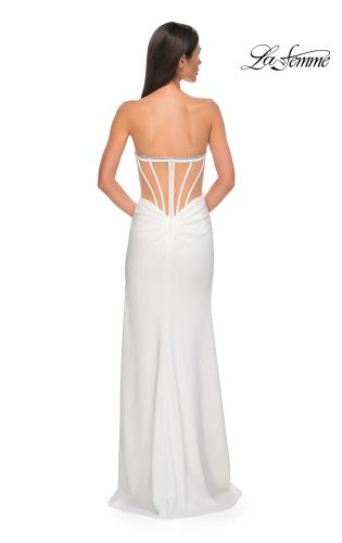 Picture of: Strapless Jersey Dress with Rhinestone Neckline and Slit Detail in Ivory , Style 32825, Detail Picture 14