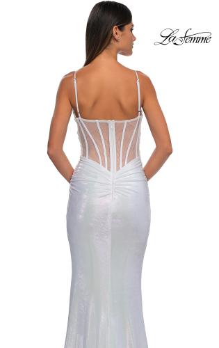 Picture of: Gorgeous Metallic Prom Dress with Ruching and Illusion Back in Ivory, Style: 33034, Detail Picture 14