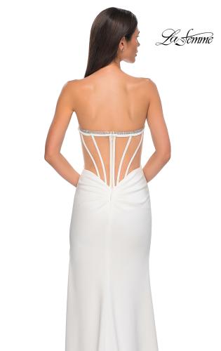 Picture of: Strapless Jersey Dress with Rhinestone Neckline and Slit Detail in Ivory , Style 32825, Detail Picture 16