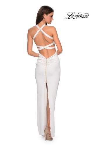 Picture of: Body Forming Dress with Exposed Zipper and Slit in Ivory, Style: 27637, Back Picture