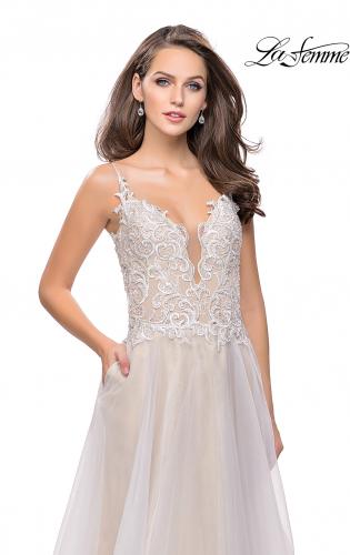 Picture of: A-line Ball Gown with Organza Skirt and Beaded Bodice in Ivory, Style: 25701, Detail Picture 2