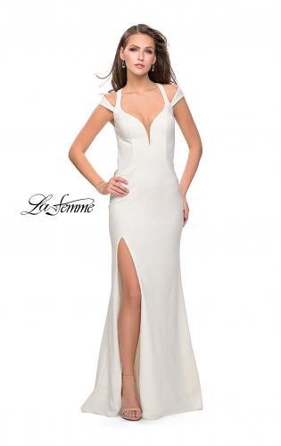 Picture of: Jersey Prom Dress with Off the Shoulder Straps in Ivory, Style: 25761, Detail Picture 2