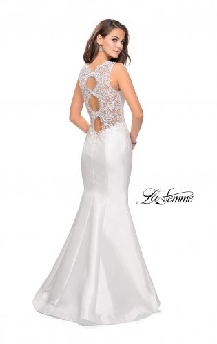 Picture of: Long Mikado Mermaid Gown with Lace Straps in Ivory, Style: 25972, Detail Picture 3
